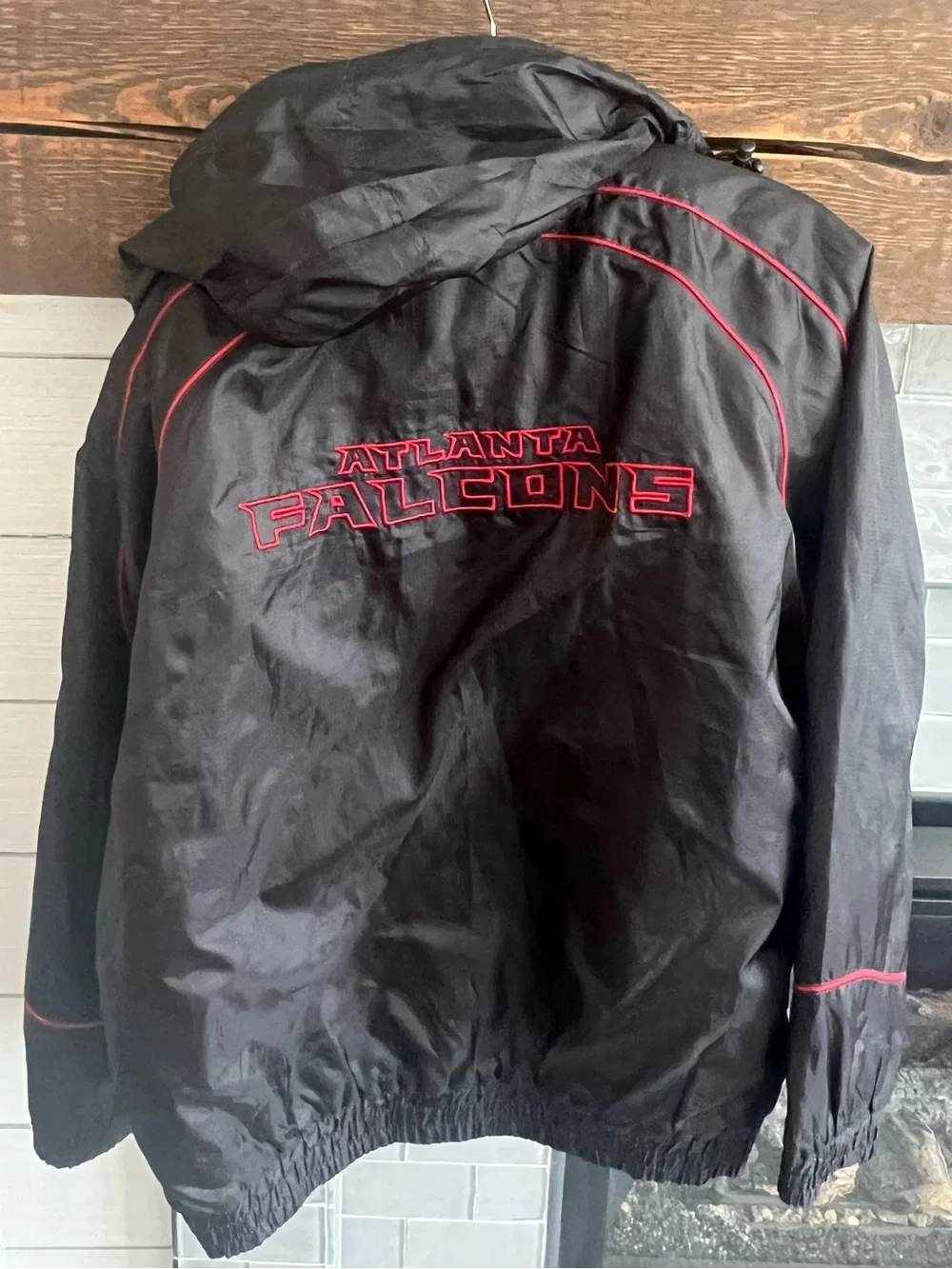 Atlanta Falcons NFL Black Vintage Hooded Full Zip Lined Jacket Pockets Large